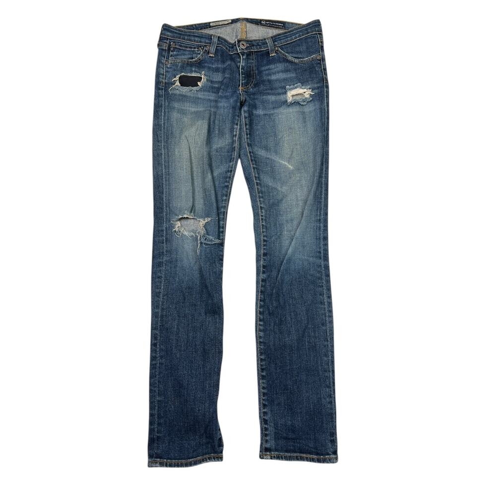AG Adriano Goldschmied Stilt Cigarette Distressed Low RiseJeans Dark Wash 28